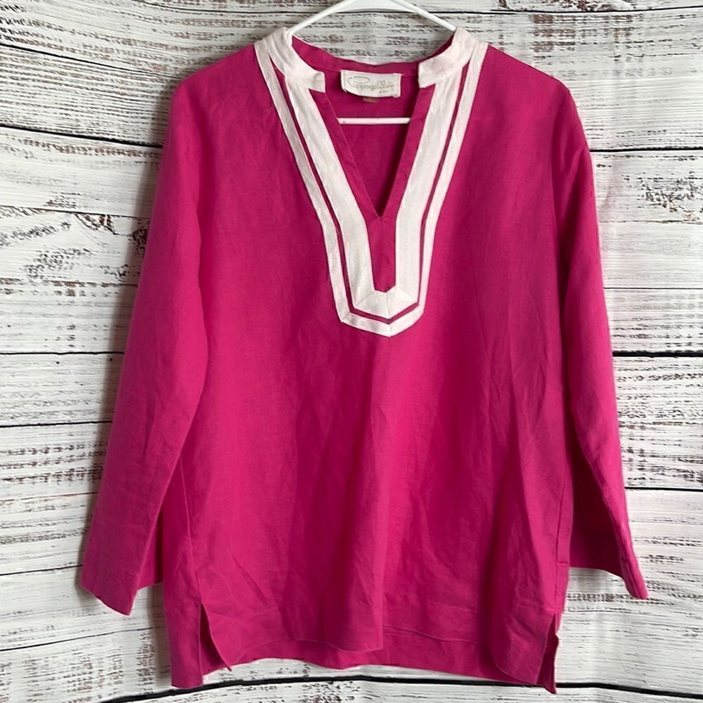 Pappagallo Top Womens Sz Small Boho cotton linen Blend Tunic Minimalist Beach